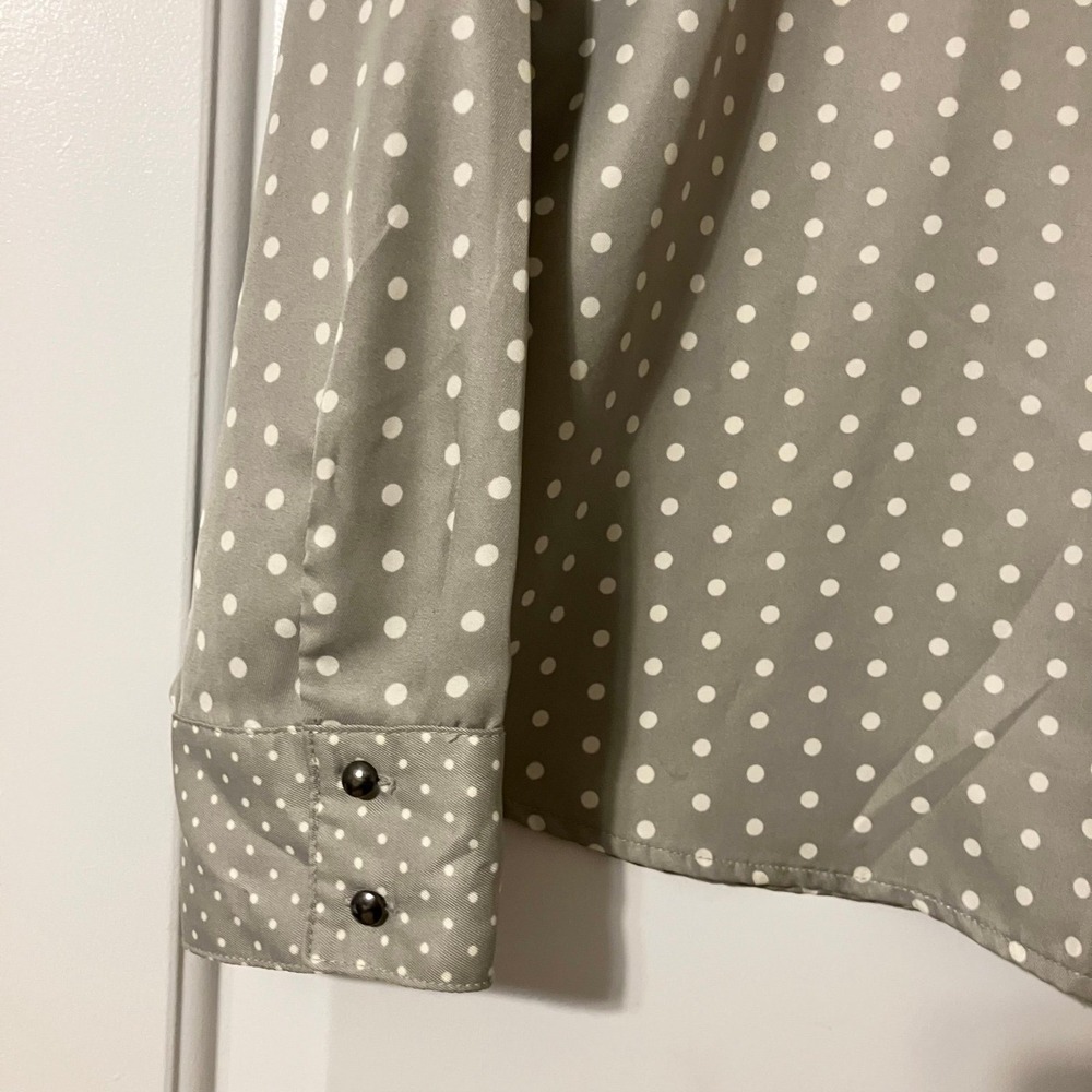 The Limited Womens Shirt Blouse Top Medium Gray Polka Dot Long Sleeve - Picture 3 of 9